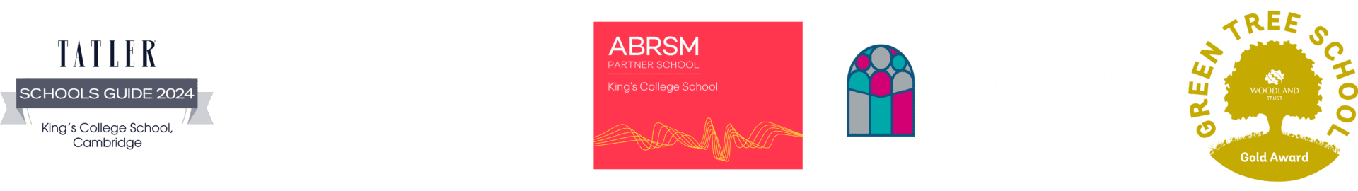 Tatler Schools Guide 2024 Logo, Excellence in Education Logo, ABRSM Partner School Logo, Choir Schools Association Logo and Green Trees School Logo